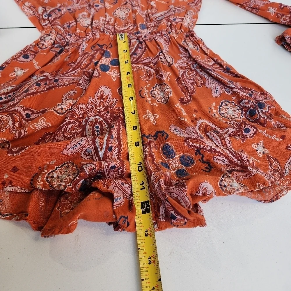 Abercrombie & Fitch Women's Paisley Romper Orange Long Sleeves Lace Up XS